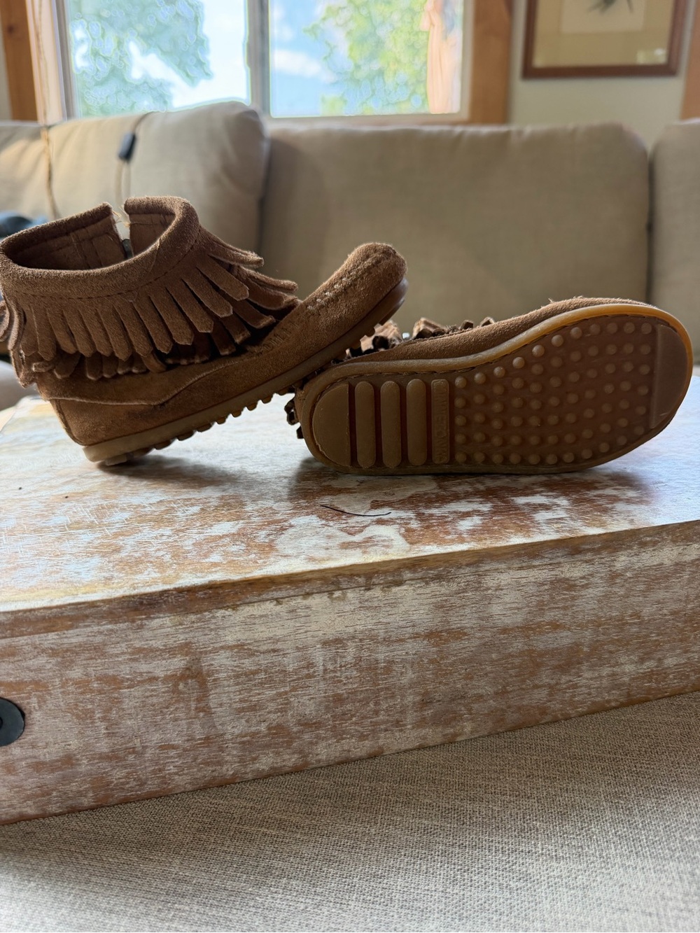 Children's Tan Suede Fringe Moccasin Boots
